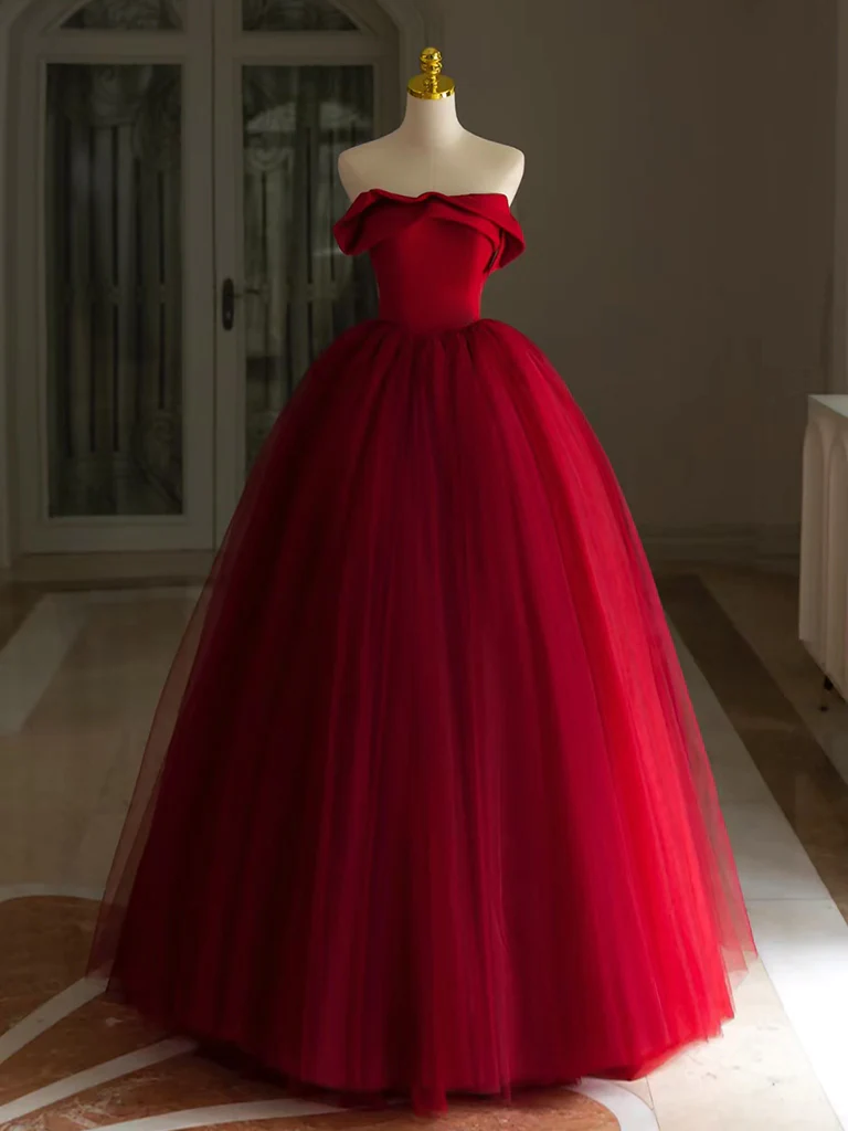 Strapless Dark Red Ball Gown Pageant Dress on Luulla
