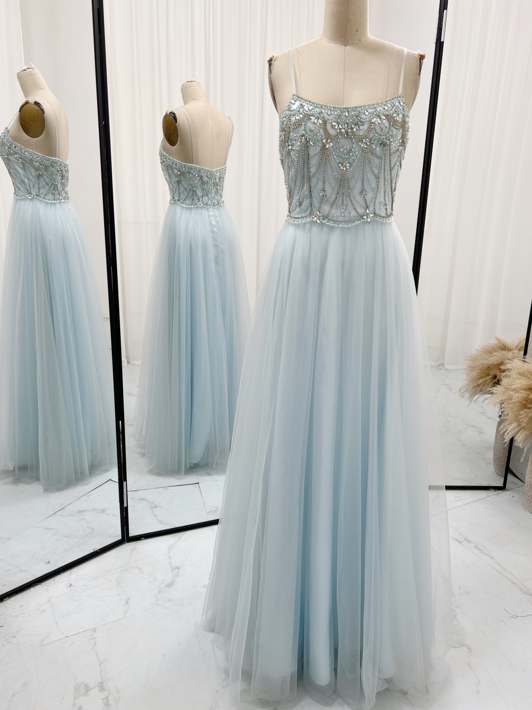 Retro High Low Spaghetti Straps Blue Knee Length Prom Dresses Birthday Outfits