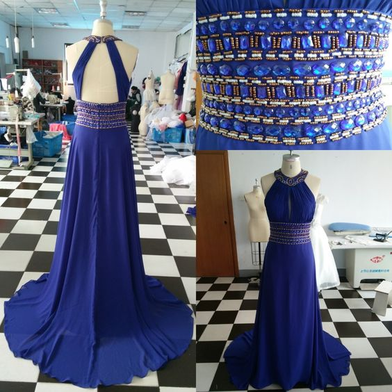 Sweetheart Royal Blue Keyhole Slit Long Prom Dress With Balloon Sleeves