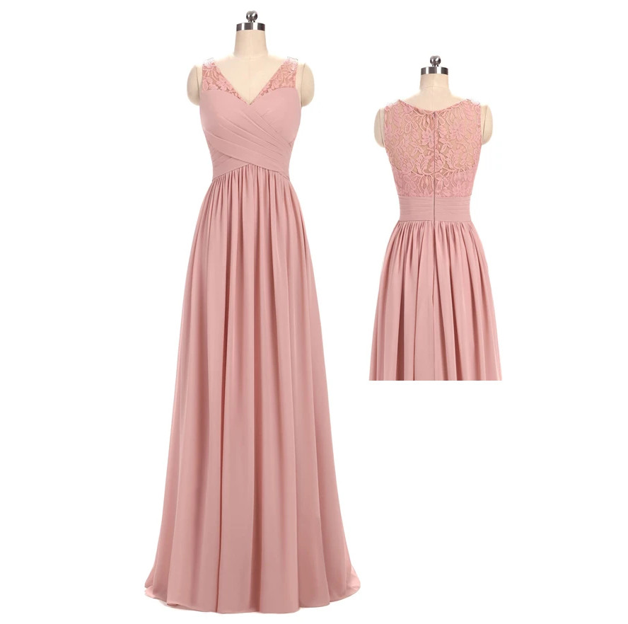 V Neck Long Chiffon Evening Gown With Lace Straps on Luulla