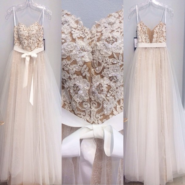 A-Line Spaghetti Strap Beaded Tulle Champagne Ankle Length Evening Dress