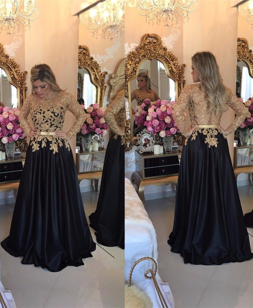 Long Sleeve Black And Gold Prom Dress Wedding Dress Black Long Sleeve Mermaid  Prom Dress Mermaid
