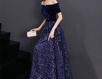Glitter Formal Occasion Dresses Evening Gowns with Velvet Bodice
